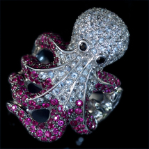 F2258【octopus】蛸 ルビー８．５０ct ホワイトサファイア 最高級14金WG無垢ユニセックスビックリング サイズ23号 重量17.6g 幅36.0mm_画像2