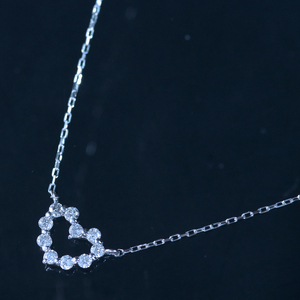 *PN5503【BC新作ウェディングジュエリー】Heart Diamond Necklace 美しい天然ダイヤモンド０．１０ct 最高級18金WG無垢ネックレス 新品