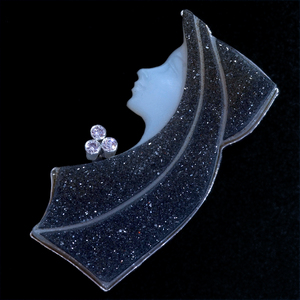 F0684【ART GEM】ドゥルージーアゲートカメオ ピンクダイヤモンド０．２０ct 最高級18金WG無垢ブローチ/ペンダントトップ