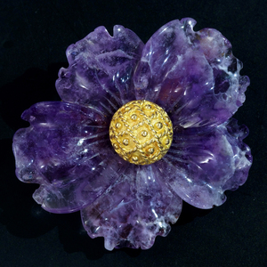 F0772[YANES]ya-nes flower amethyst top class 18 pure gold brooch / pendant top weight 13.88g width 40.2×35.3mm
