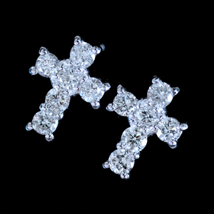 *PE2519【CROSS】クロス 美しい天然ダイヤモンド０．２０ct 最高級18金WG無垢男女兼用ピアス 新品【BRAND CLUB HILTON OSAKA】