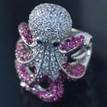 F2258【octopus】蛸 ルビー８．５０ct ホワイトサファイア 最高級14金WG無垢ユニセックスビックリング サイズ23号 重量17.6g 幅36.0mm_画像4