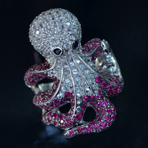 F2258【octopus】蛸 ルビー８．５０ct ホワイトサファイア 最高級14金WG無垢ユニセックスビックリング サイズ23号 重量17.6g 幅36.0mm_画像1