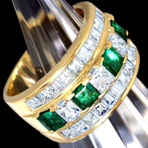 A8923 美しいエメラルド 天然絶品ダイヤモンド 最高級18金無垢セレブリティユニセックスリング