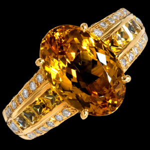 A6505 美しい大粒ゴールデンベリル６．０９ct 天然絶品ダイヤモンド０．７５ct 最高級18金無垢リング
