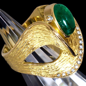 B6538 美しいエメラルド５．２９ct 天然絶品ダイヤモンド０．２３ct 最高級18金無垢ビックリング