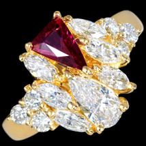 B3815 美しいルビー０．４５ct 天然大粒絶品ダイヤモンド０．４２、０．９１ct 最高級18金無垢リング サイズ10.5 重さ5.9g 縦幅12.8mm_画像1