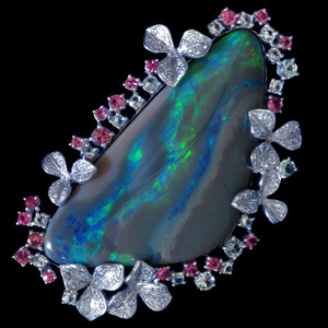 A3423 beautiful large grain black opal 36.97ct natural fine quality diamond 0.67ct top class 18KWG purity Celeb liti pendant top * brooch 