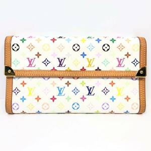 ▽【美品】LOUIS VUITTON ルイヴィトン M92659 モノグラム マルチカラー ポルトフォイユ インターナショナル 三つ折り 長財布 ホワイト系