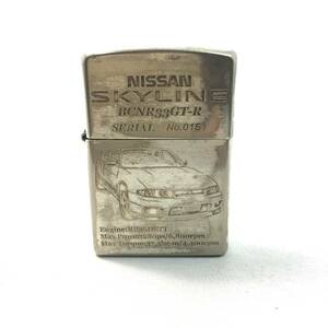 ▼【火花OK】 ZIPPO ジッポー 日産 NISSAN スカイライン SKYLINE BCNR33GT-R 銀色 シルバー 2002年製 喫煙グッズ コレクション