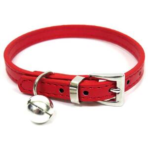 赤 XXS 首輪 猫 小型犬 首回り17~22cm前後 幅1.0cm PUレザー 鈴付き カラー レッド ペット用品 室内 散歩 新品 送料無料