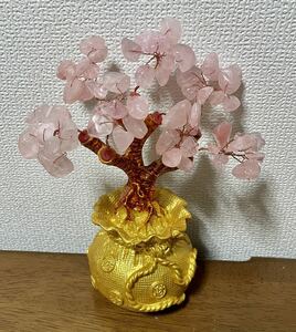 招財樹 縁起物 水晶 桜の木 花見 置物インテリア ピンククォーツ 開運 恋愛運 魔除 お守 小物ファッション クリスタル 天然石 ツリー