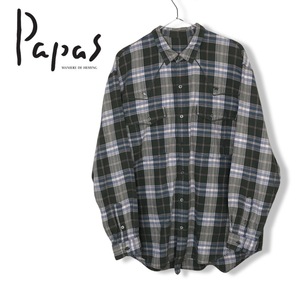 ★パパス Papas★メンズ ウエスタン調 チェック柄 長袖 シャツ カジュアルシャツ size L 管:C:03