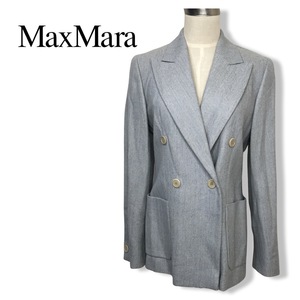 *MAX MARA Max Mara * lady's double button total reverse side tailored jacket ice blue size FB38 JI40 tube :C:03