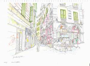 Art hand Auction World Heritage Cityscape, Genoa, Italy, F4 Drawing Paper, Watercolor Original, Painting, watercolor, Nature, Landscape painting