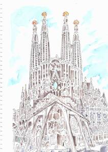 Art hand Auction Weltkulturerbe-Stadtbild/Spanien/Sagrada Familia/F4-Zeichenpapier/Original-Aquarellgemälde, Malerei, Aquarell, Natur, Landschaftsmalerei