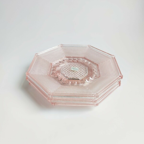 #2185【ヴィンテージ】3枚セット　東洋ガラス　ピンクのレトロな器
