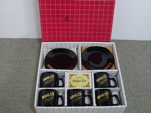 未使用 長期保管品 昭和 レトロ スクエア コーヒーセット 5客 ブラック ゴールドロゴ カップ ソーサー