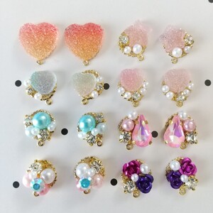 【14mm】ハンドメイド ビジューピアス カボション パーツ 1