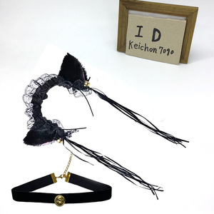  special price!! cat ear frill Katyusha bell attaching choker set costume for small articles black approximately 30.
