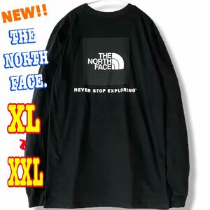 黒&黒 ♪ 新品 ノースフェイス BOXロンT 黒 XL ~ XXL 日本未発売 US ビッグロゴ LLビッグサイズ バックプリント 2XL 3L レアカラー メンズ