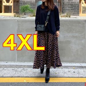 ロングワンピース ドッキングワンピース 一体型 シフォン 春 花柄 花びら4XL プリーツスカート