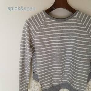 Spick & Span スピック＆スパン シャツ ボーダー レース トップス 長袖 ラウンドネック レディース グレー 綿100% F111