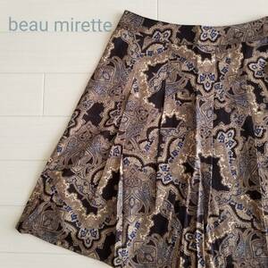 beau mirettebo-mi let skirt ethnic pattern pleat knee height lady's bottoms size 11 black blue beige polyester 100% m128