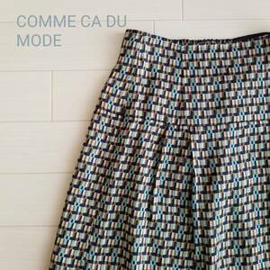 COMME CA DU MODE コムサ・デ・モード スカート 幾何学柄 ひざ丈 レディース ボトムス サイズ6 ネイビーベージュ ポリエステル100% m251