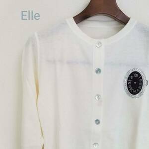 ELLE エル カーディガン ニット セーター ラウンドネック ボタン ラインストーン ワンポイント シンプル 上品 レイヤード ホワイト ｍ312