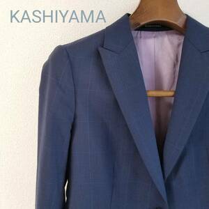 KASHIYAMA カシヤマ ジャケット スーツ アウター テーラード チェック柄 メンズ オフィス ベーシック 細身 裏地あり ネイビー サイズ9 xm5