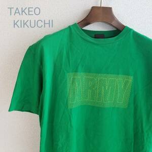 TAKEO KIKUCHI Takeo Kikuchi T-shirt plain button Logo print tops short sleeves men's green size 3 xm93