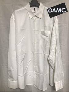 ◆◆未使用 OAMC☆オーエーエムシー Quadra Shirt 長袖シャツ サイズS アシンメトリー ストライプ 柄 無地 ホワイト
