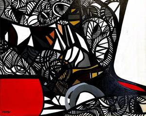 Art hand Auction 油彩/油絵 『黒と赤と白の世界』Mitsuyo F30号 額装 ☆送料無料☆【真作】, 絵画, 油彩, 抽象画