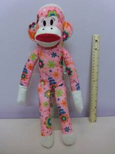 ソックモンキー◆ビンテージ ぬいぐるみ人形 ソックスモンキー 38cm 花柄 サル 猿 ピンク sock monkey Plush stuffed toy