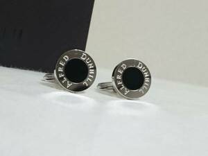  regular beautiful goods limitation! Dunhill dunhill onyx ×SV925 oval Logo character cuffs black cuff links approximately 1.6cm black × silver round button *