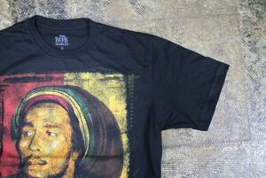 【古着 BOB MARLEYイラストプリントTシャツ黒X】ボブマーリーレゲエジャマイカラスタGet up Stand up