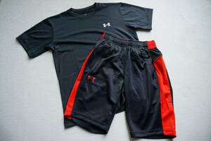  new goods [ Under Armor ] training wear jersey YMD 140 black × red Junior 