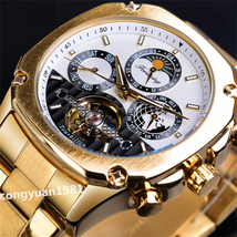 【人気】 メンズ高級腕時計 機械式 自動巻き カレンダー 曜日表示 トゥールビヨン デイ＆ナイト 紳士ウォッチ 夜光 防水 G/W_画像2