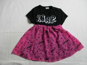 BD661【ANAP kids・アナップキッズ 】プリント　裏地付き　半袖　ワンピース　女児　黒　90