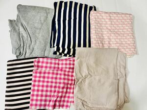 はぎれ CHECK&STRIPEオリジナルナチュラルコットンダブルガーゼ1ｍ、その他ニット地など6種類 まとめ売り 布地 ピンク 象柄*生地