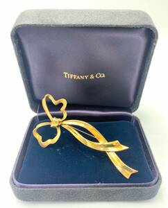 [ подлинность гарантия ][ последний лот ] очень красивый товар редкость TIFFANY&Co Tiffany брошь 750 Gold K18 лента узор Vintage хранение товар 