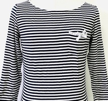 新品同様 ほぼ未使用 極美品 MARELLA マレーラ トップス カットソー Tシャツ ロンT 七分袖 ボーダー リボン ラインストーン レディース_画像2