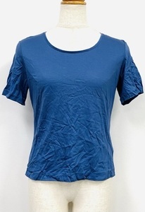 新品同様 ほぼ未使用 極美品 IKUKO イクコ トップス カットソー Tシャツ 半袖 丸首 ブルー 青 綺麗色 くすみカラー size2 レディース 上質