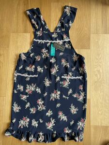  unused crepe-de-chine apron dark blue flower pattern 