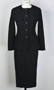 93P CHANEL Chanel wool here Mark button jacket long skirt black suit 34 b4698