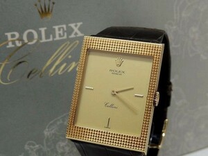 ロレックス チェリーニ 時計 ■ 4127/8 W品番 K18 イエローゴールド 革ベルト スクエア 手巻き 金無垢 ROLEX □4B