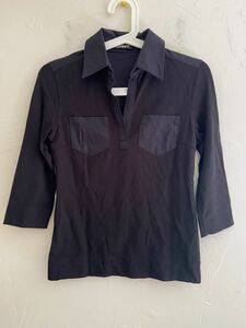 [ free shipping ] used DKNY Donna Karan New York blouse black rayon . size P