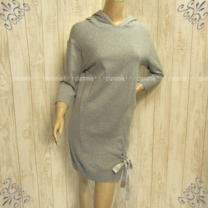  beautiful goods JILL STUART* Jill Stuart * size F ribbon attaching tray na ground knitted One-piece gray color standard practical use dress beautiful Silhouette with a hood 