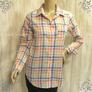  beautiful goods theory theory * size 2 middle height block check pattern long sleeve shirt red / orange / light navy blue color standard practical use piling put on tops blouse roll UP